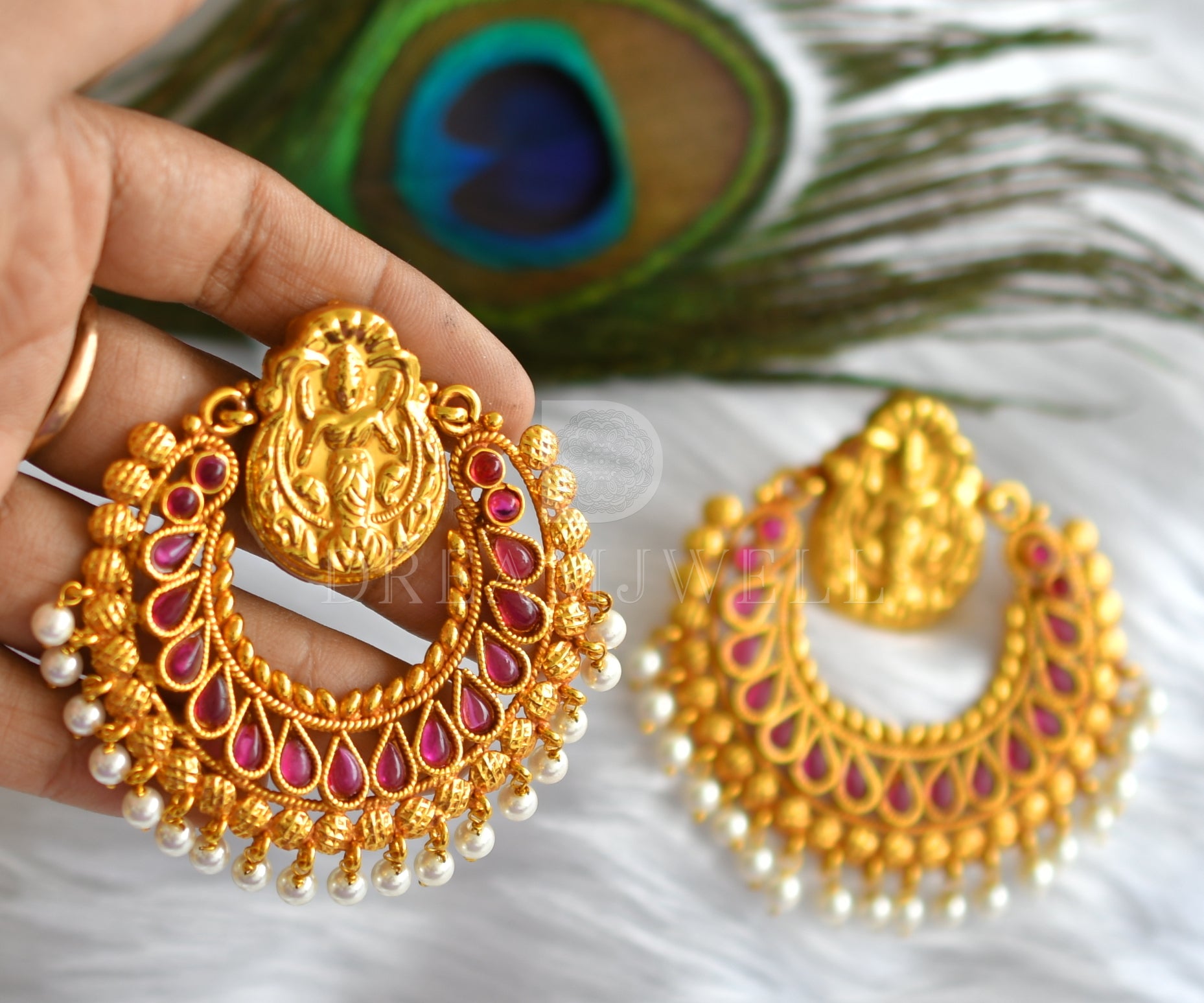 Buy Guttapusalu Red Kemp Stone Earrings With Pearls Online in India - Etsy